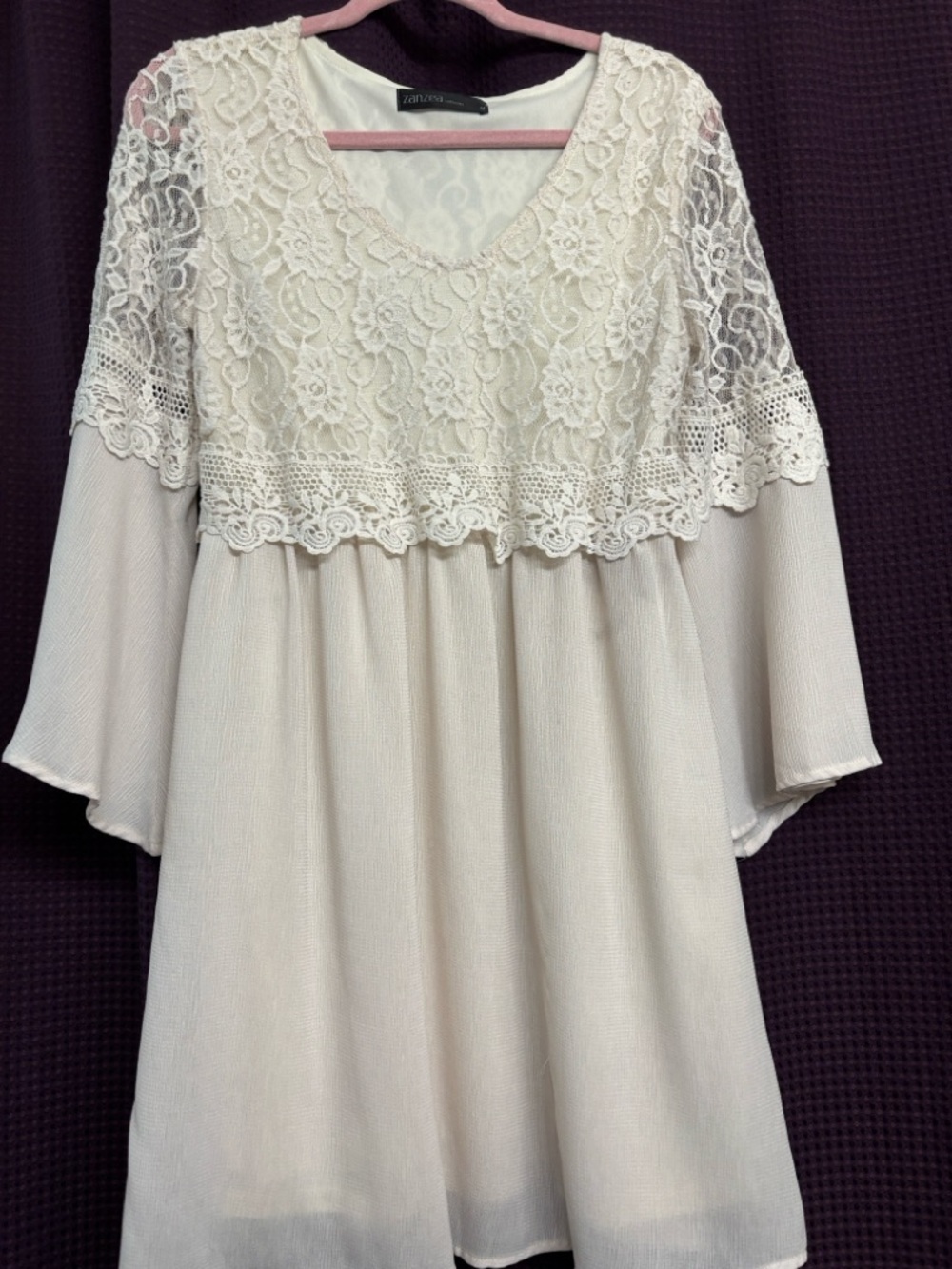 Zanzea Cream Lace Yoke Boho dress
